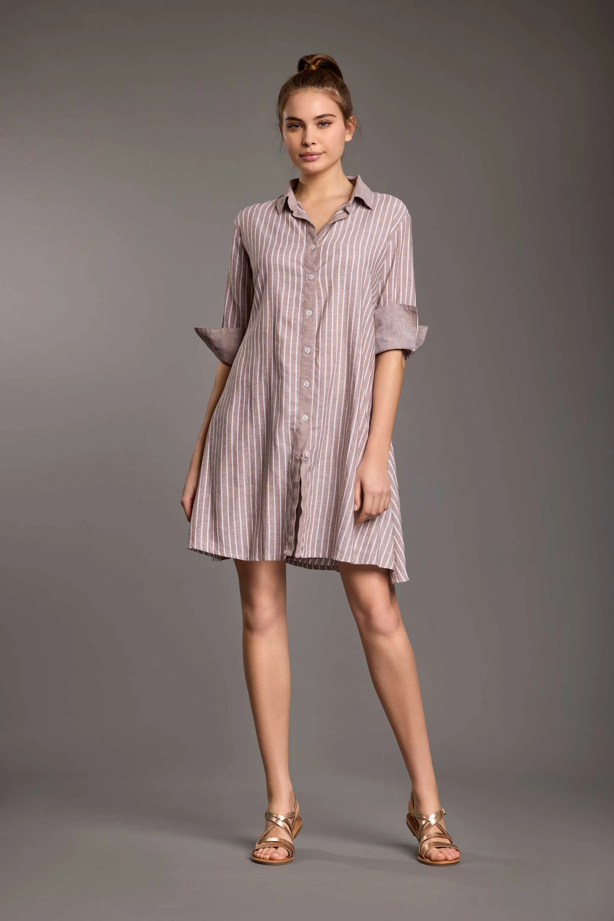 ABITO CAMICIA IN MISTO LINO GESSATO NIVES - Image 5