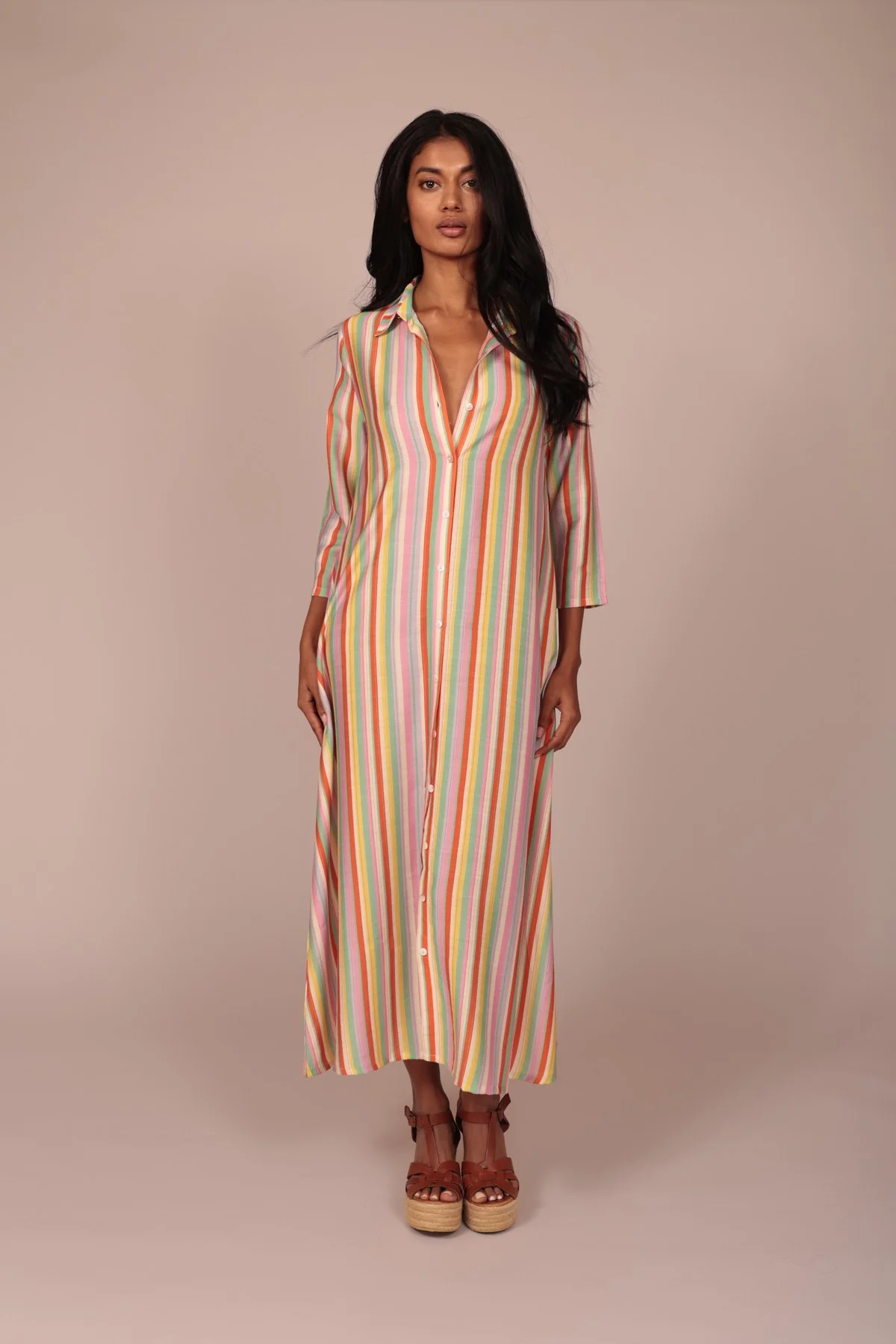 ABITO CAMICIA LUNGO A RIGHE - Image 3