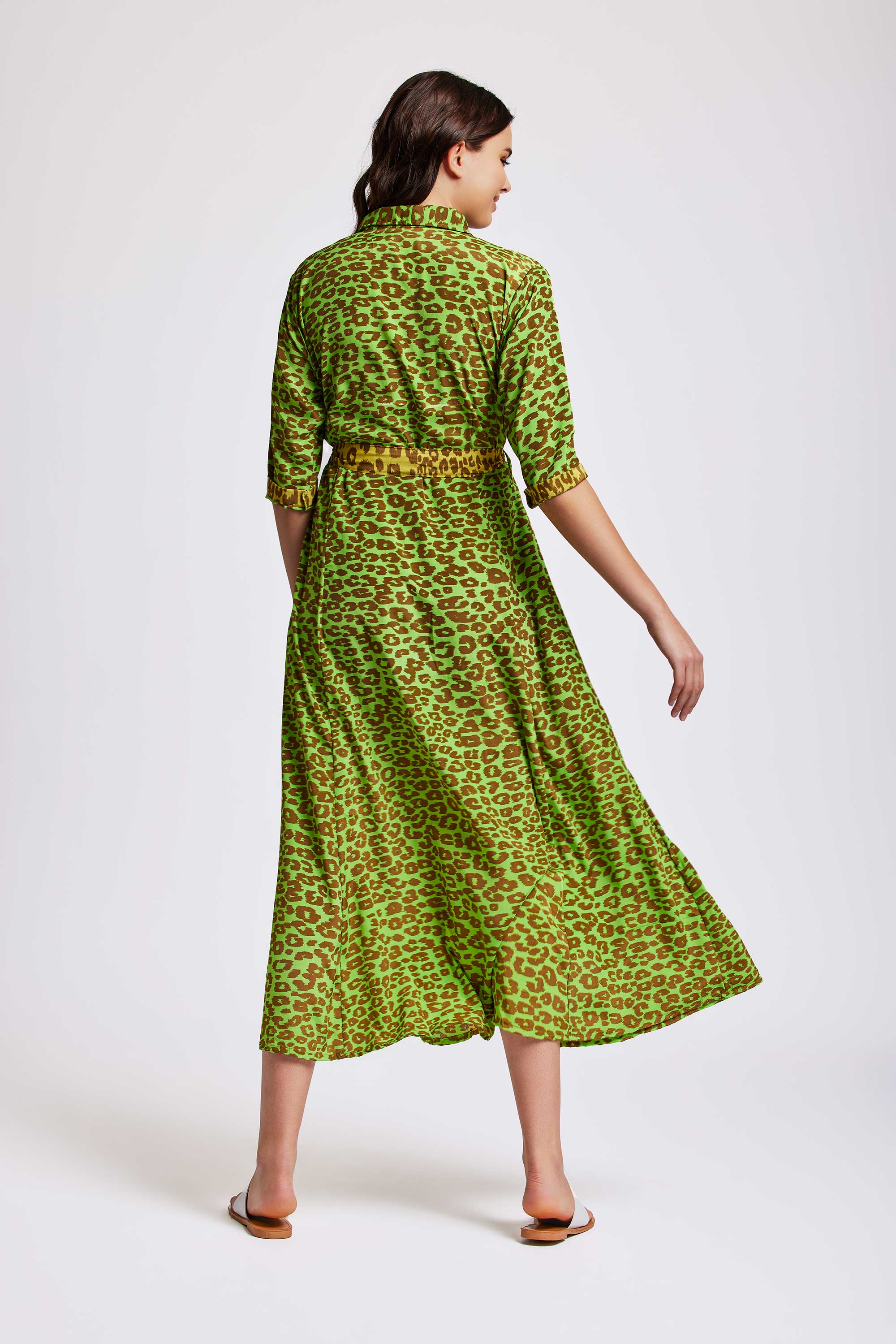 ABITO CAMICIA LUNGO VERDE ANIMALIER - Image 2
