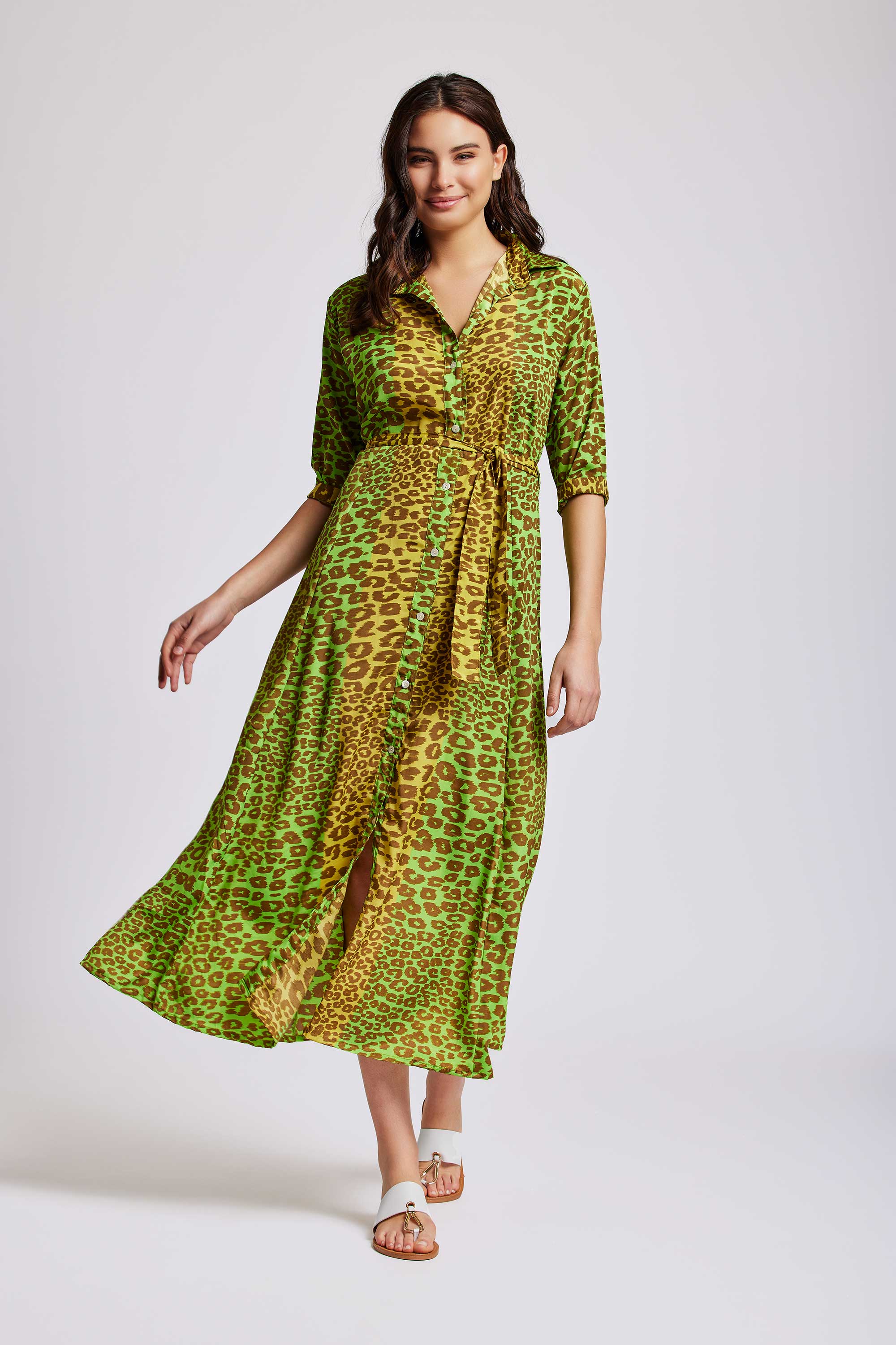 ABITO CAMICIA LUNGO VERDE ANIMALIER - Image 3
