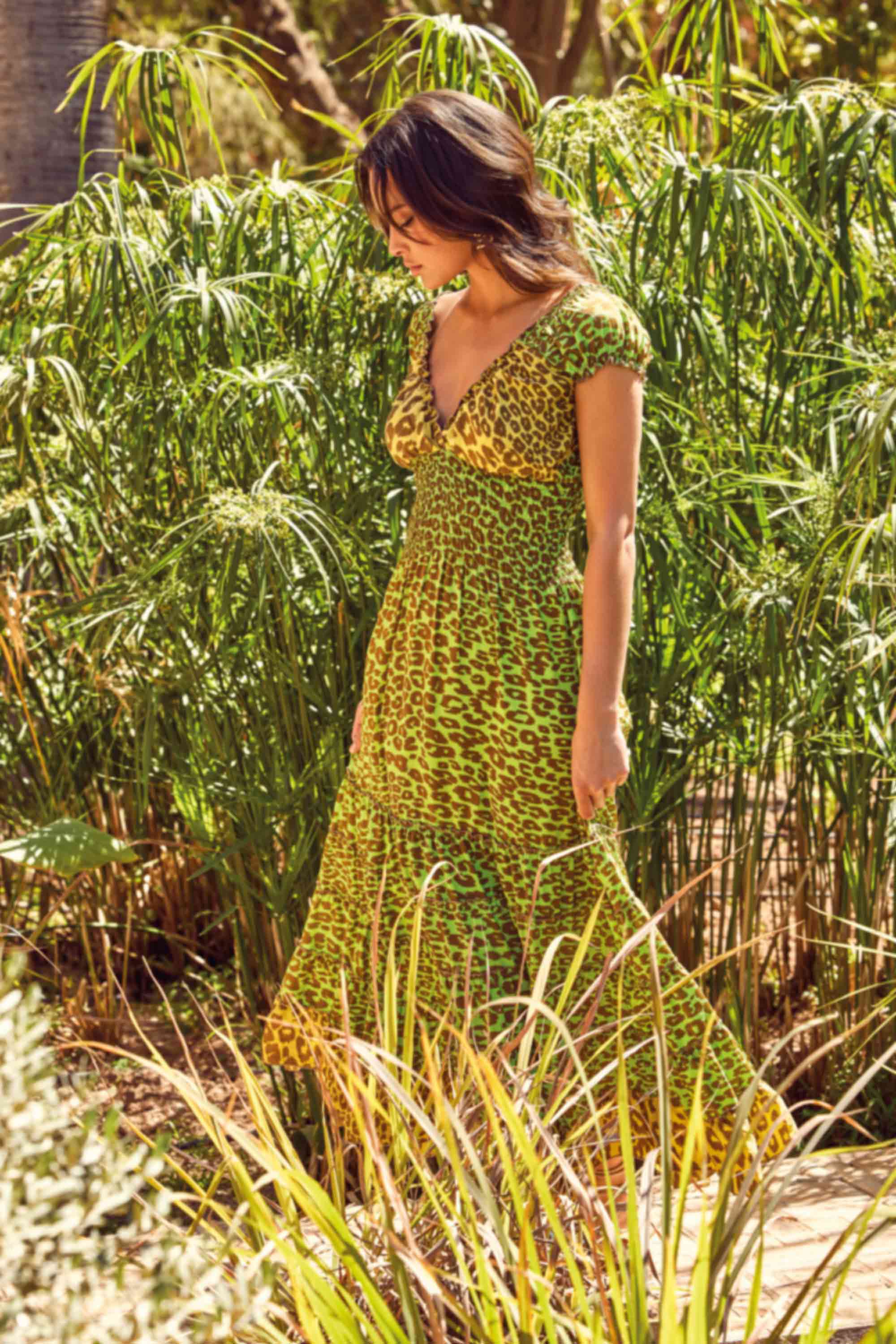 ABITO LUNGO BALZATO VERDE ANIMALIER