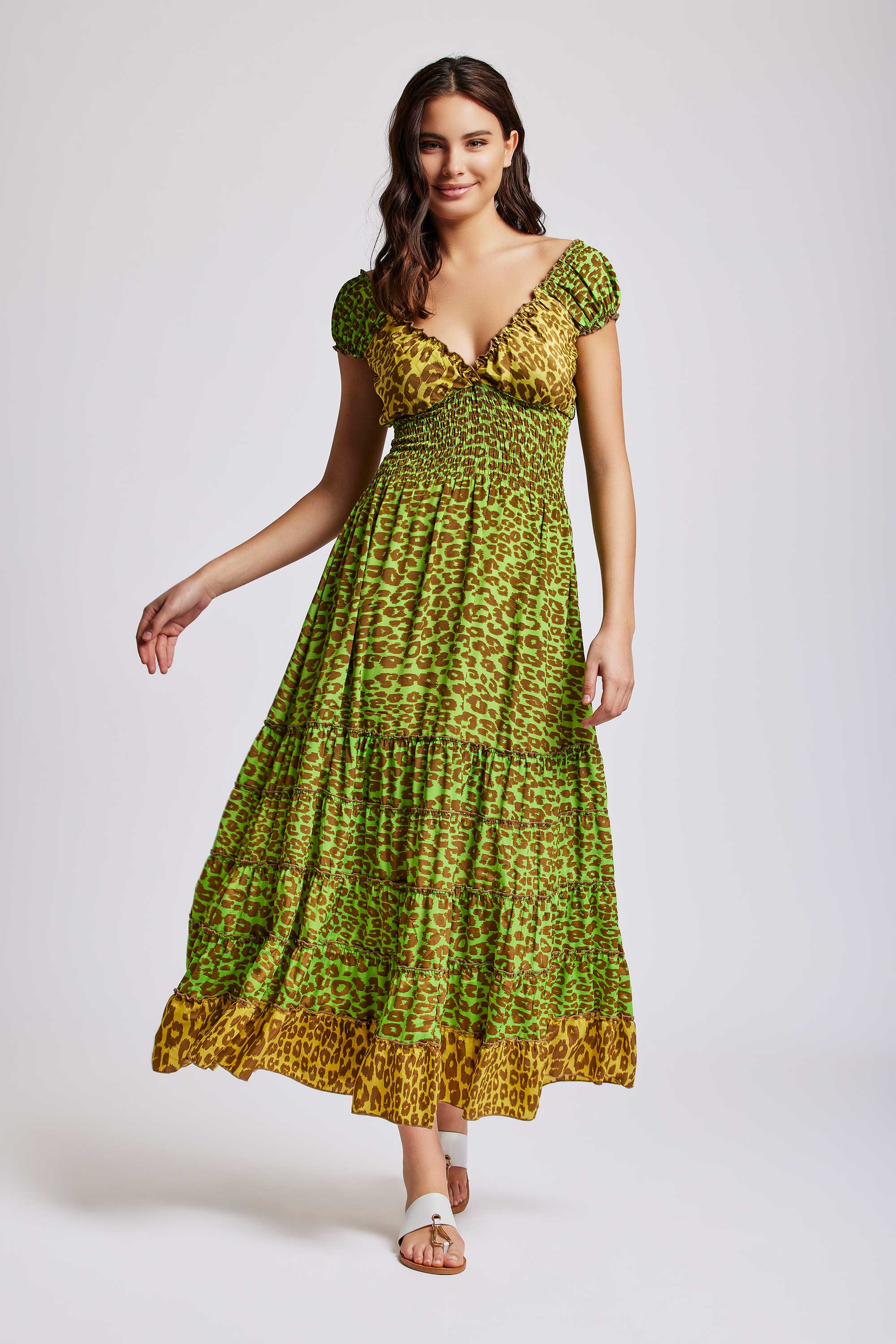 ABITO LUNGO BALZATO VERDE ANIMALIER - Image 3