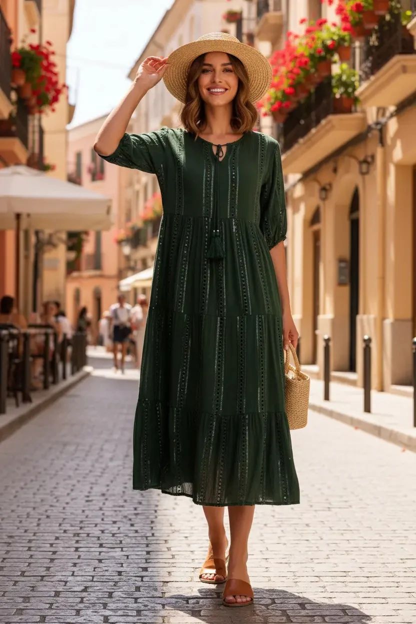 ABITO LUNGO VERDE INTARSI