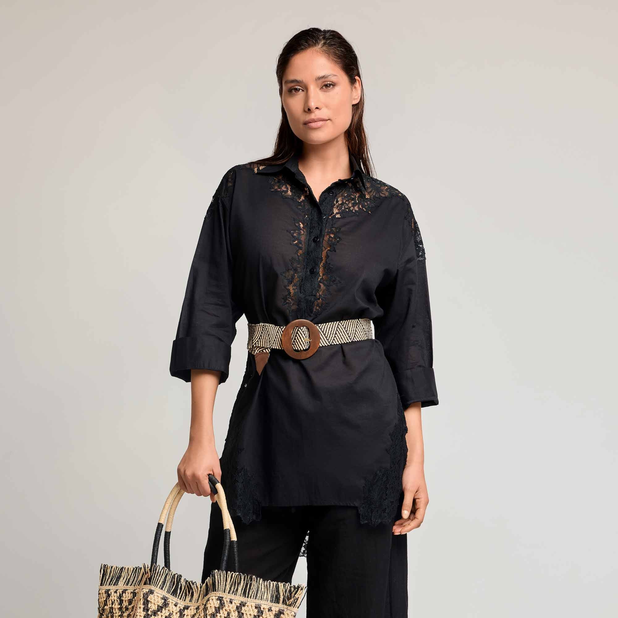 CAMICIA CON INSERTI IN PIZZO PREGIATO - Image 10