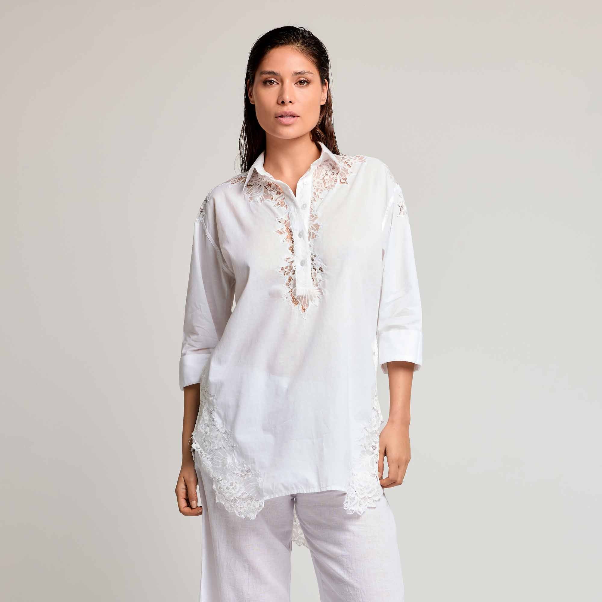CAMICIA CON INSERTI IN PIZZO PREGIATO - Image 4