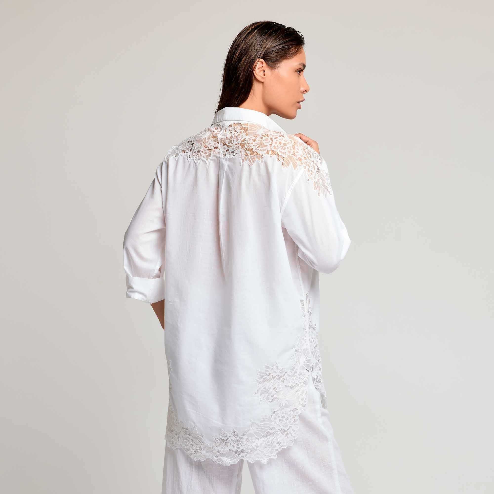 CAMICIA CON INSERTI IN PIZZO PREGIATO - Image 5