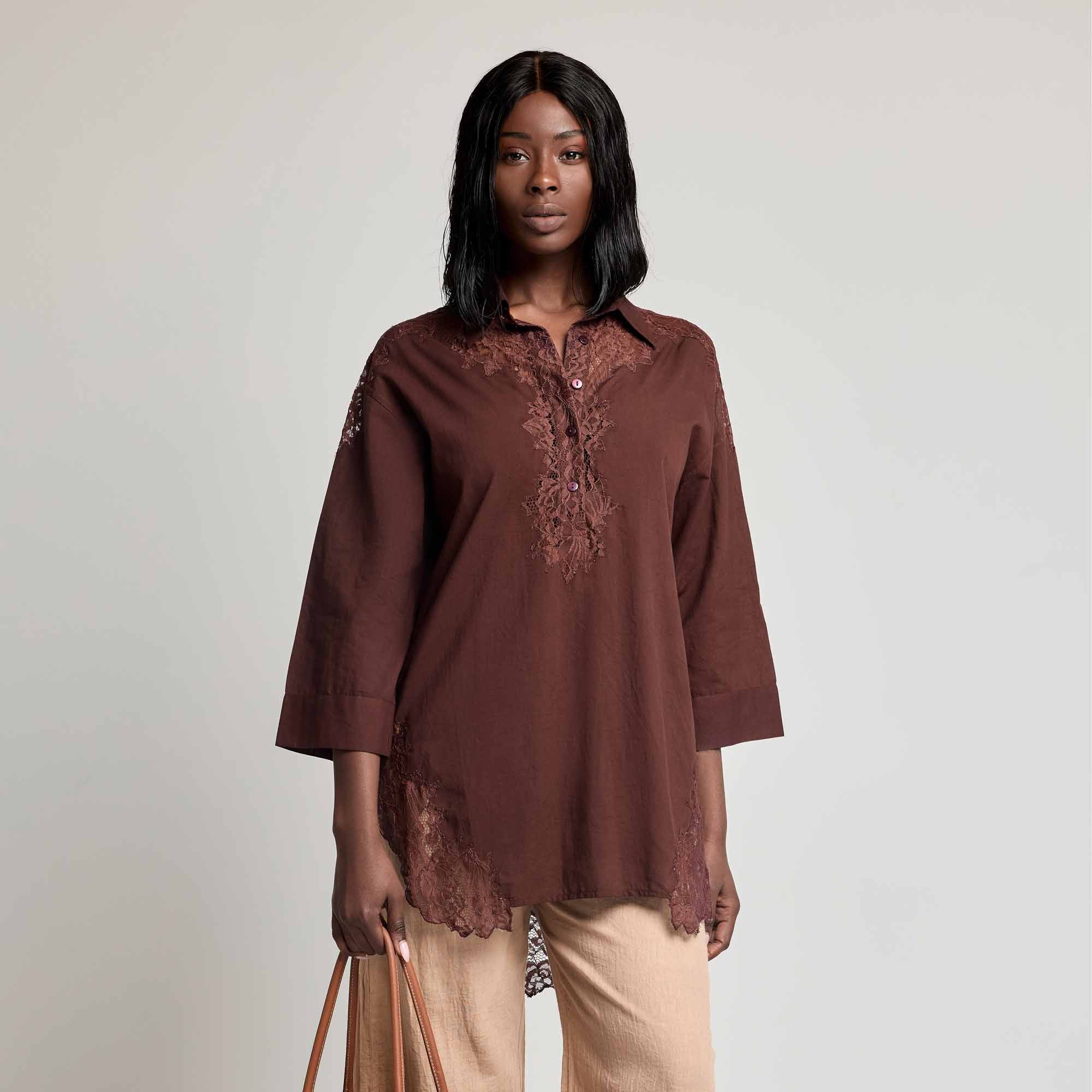 CAMICIA CON INSERTI IN PIZZO PREGIATO - Image 7