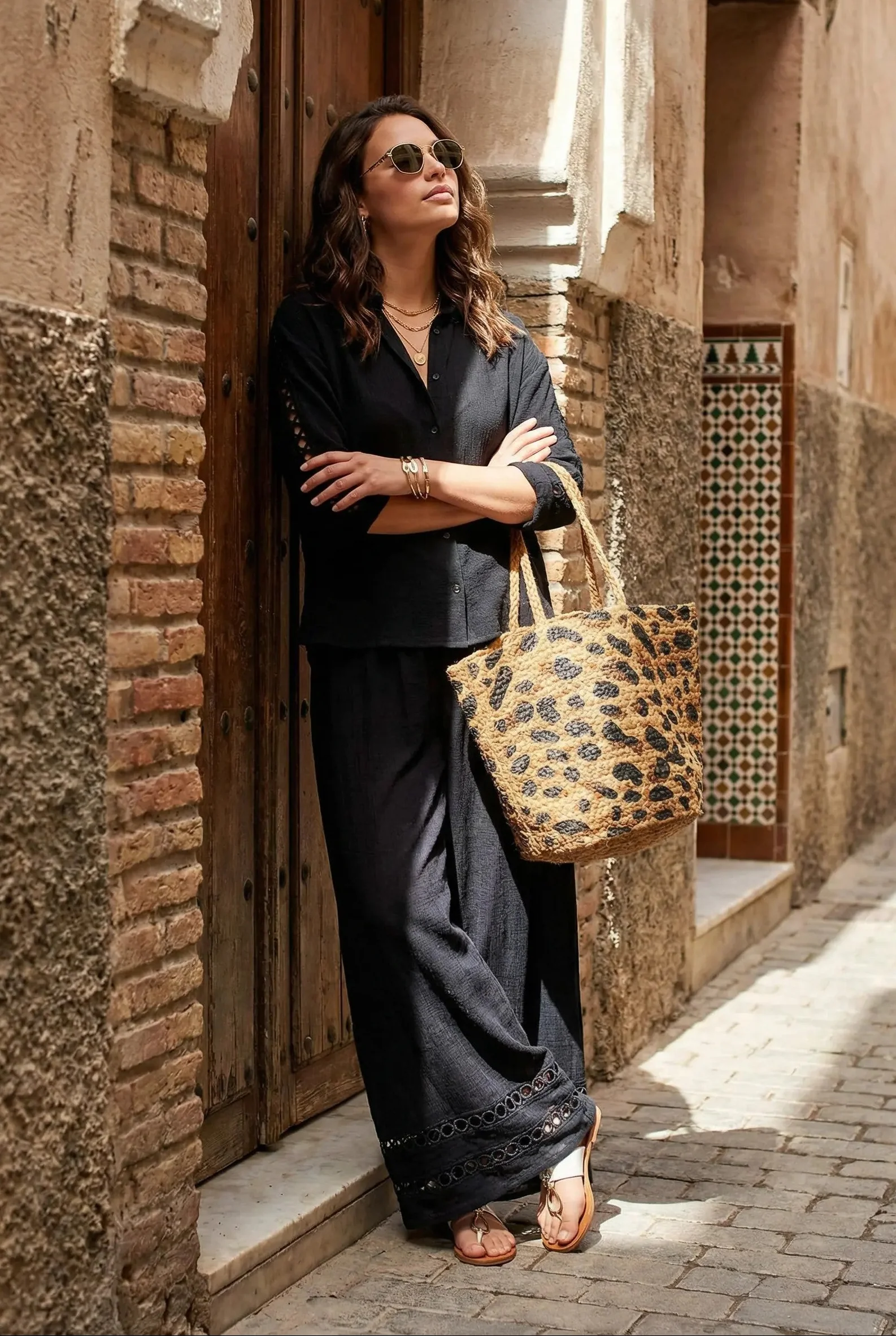 PANTALONI PALAZZO CON MERLETTI INTARSIATI - Image 6