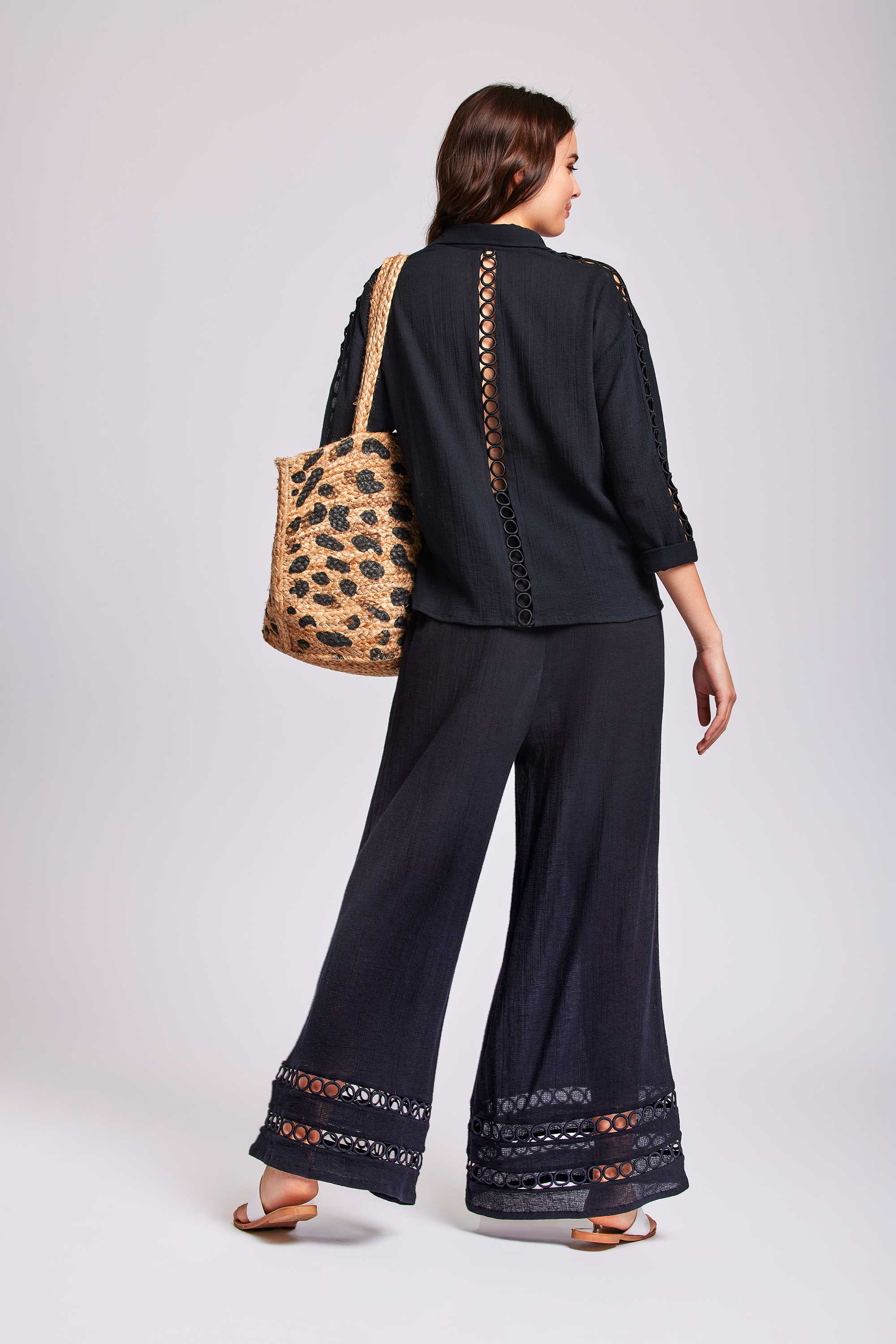 PANTALONI PALAZZO CON MERLETTI INTARSIATI - Image 8