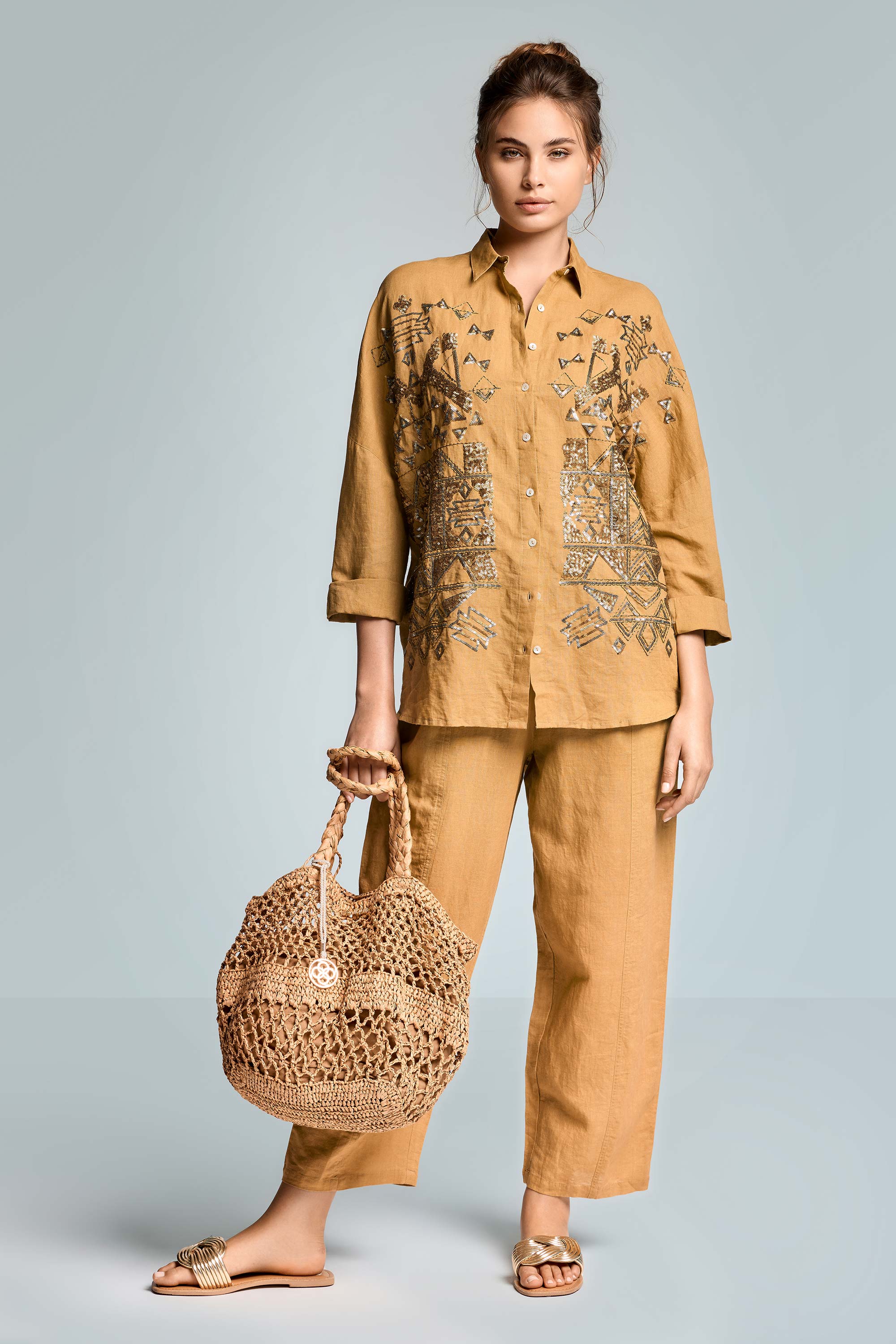 PANTALONI PALAZZO IN MISTO LINO TIZIANA - Image 3